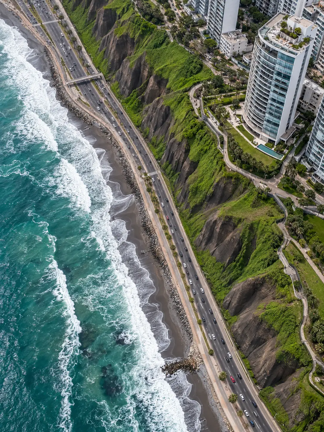 Filmación con drone de la Costa Verde en Lima